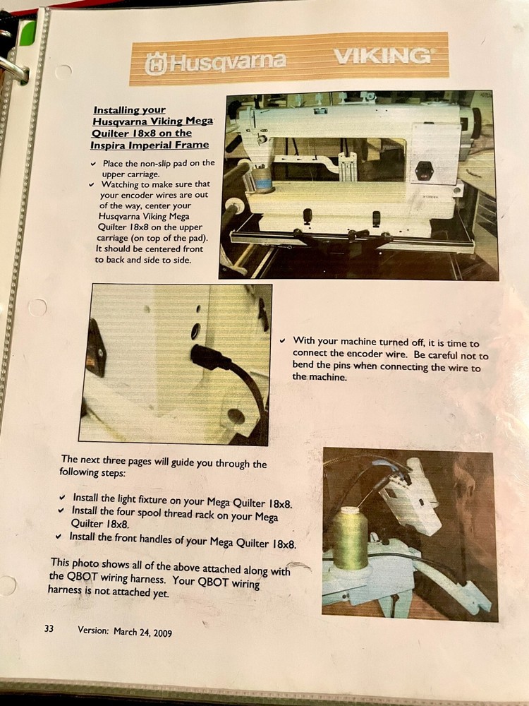 Husqvarna Viking Sewing Machine, QBOT, Inspira Frame Quilting System