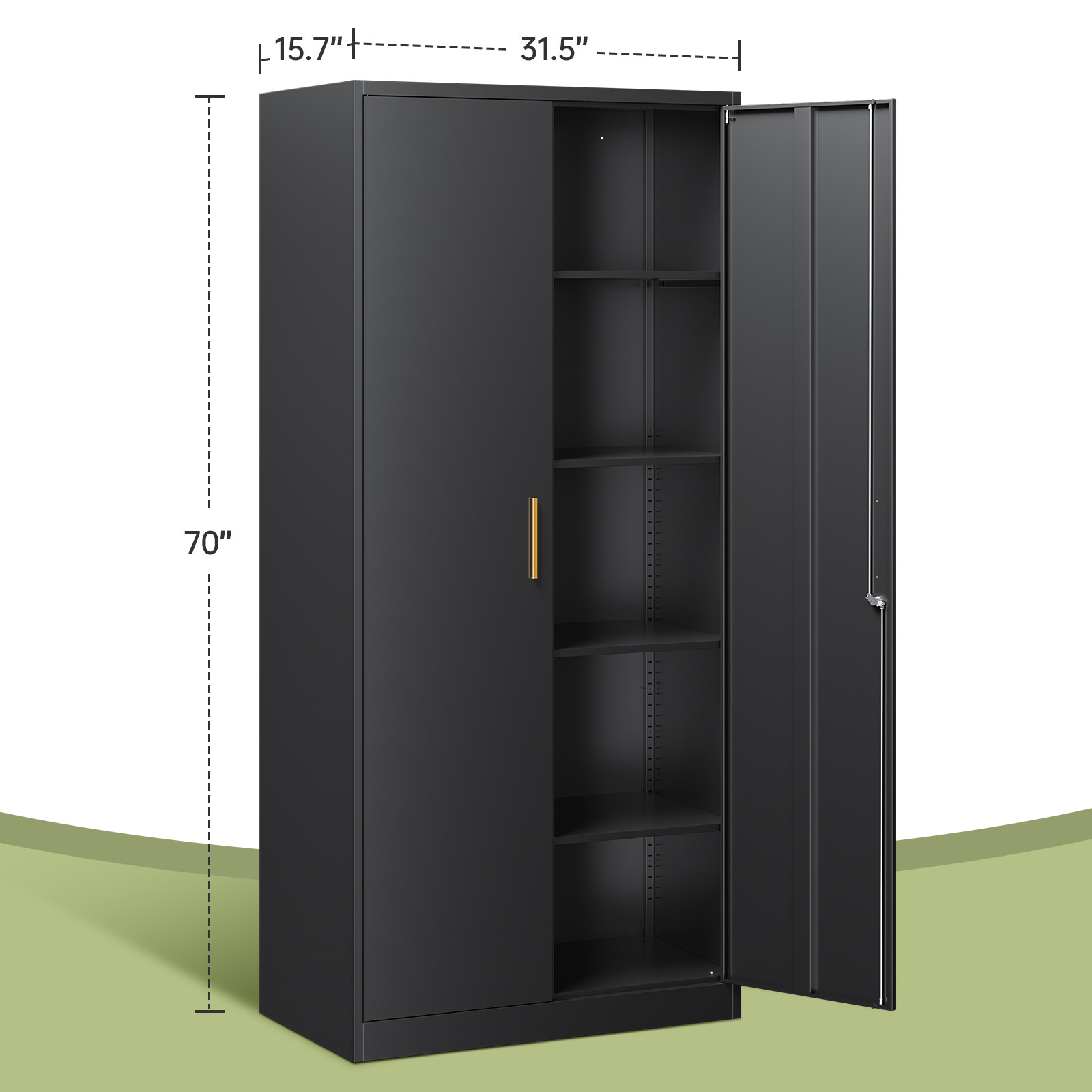 71" Garage Storage with 2 Doors 4 Adjustable Shelves Office Tool Cabinet Locking