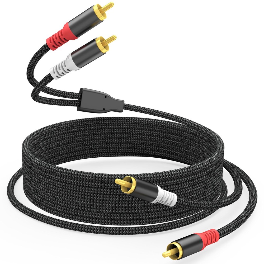 HOSONGIN RCA Audio Cable 25FT - Dual Shielded 25FT-1Pack, Black Braid Jacket