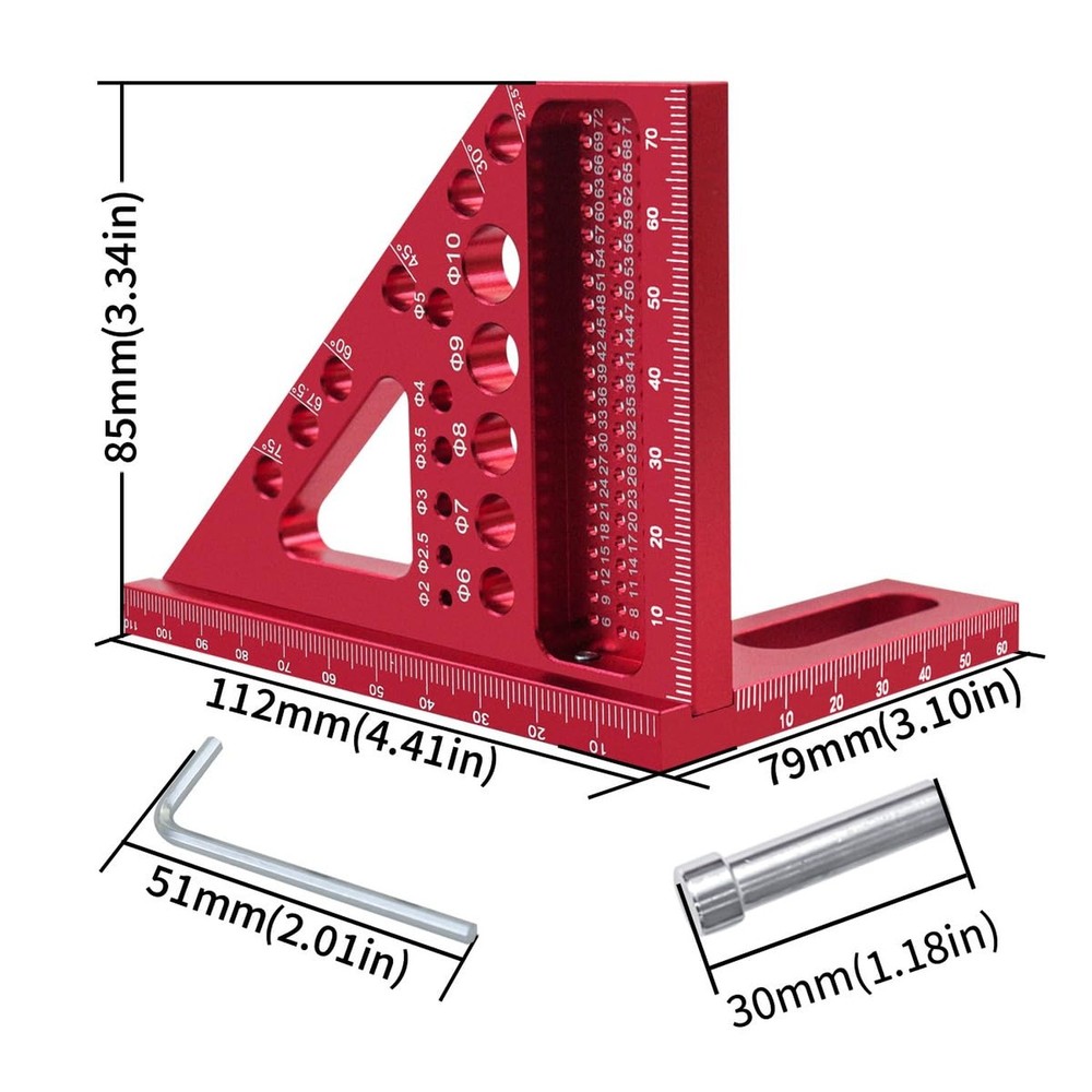 3D Multi-Angle Carpenter Square Scriber, 22.5-90 Degree Drawing Line Ruler wi...