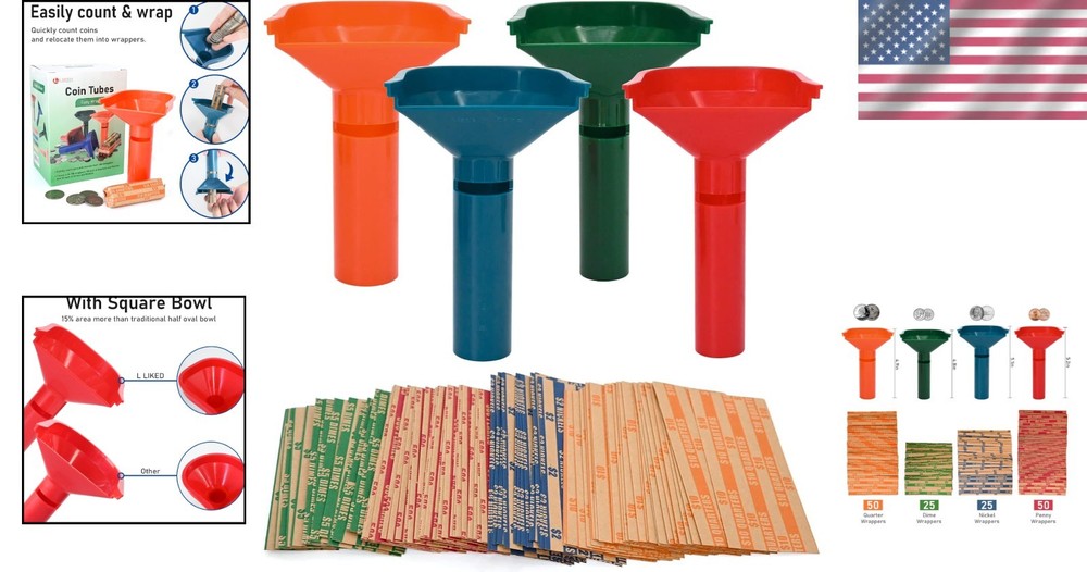 Streamlined 150-Piece Coin Sorting Set with Color-Coded Wrappers & Tubes