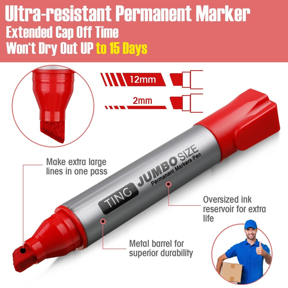 10Pack Jumbo Permanent Markers Bulk Large Chisel Tip Permanent Markers Big Huge