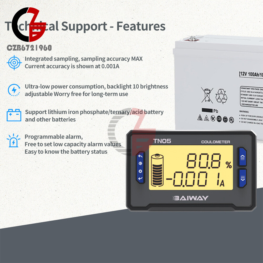DC Voltage Current Power Meter Battery Power Indicator Built-in Sampler DC 8~80V