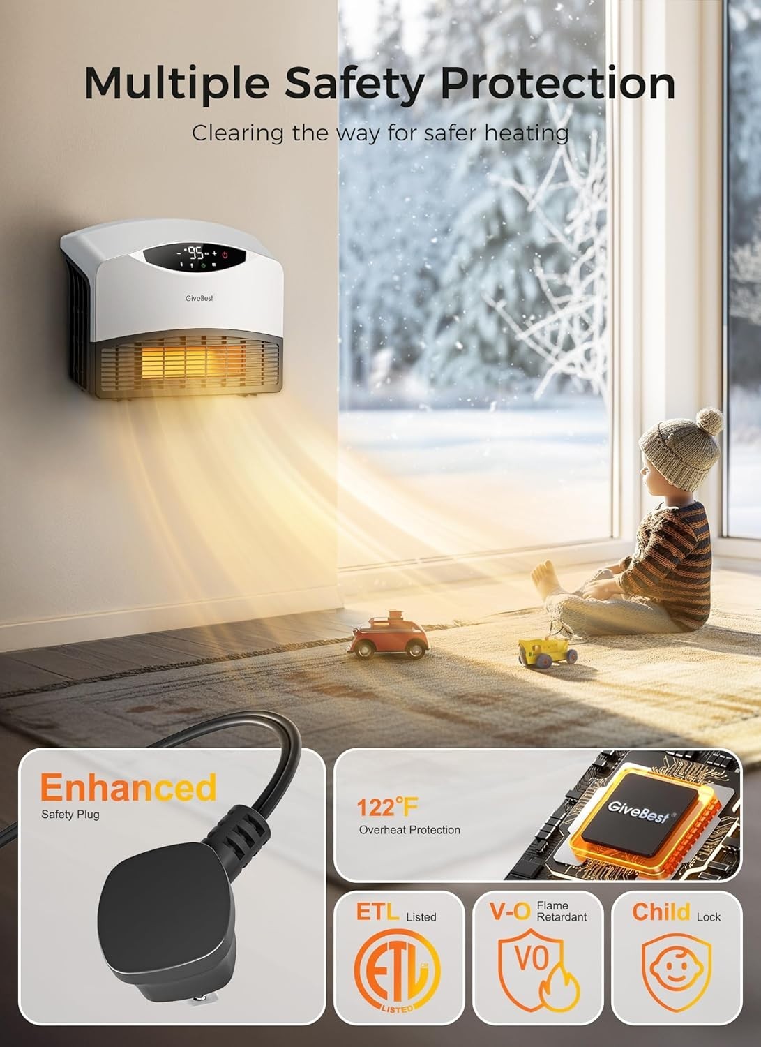 Electric Wall Heater with Wifi and Remote Control Floor or Wall 1500W