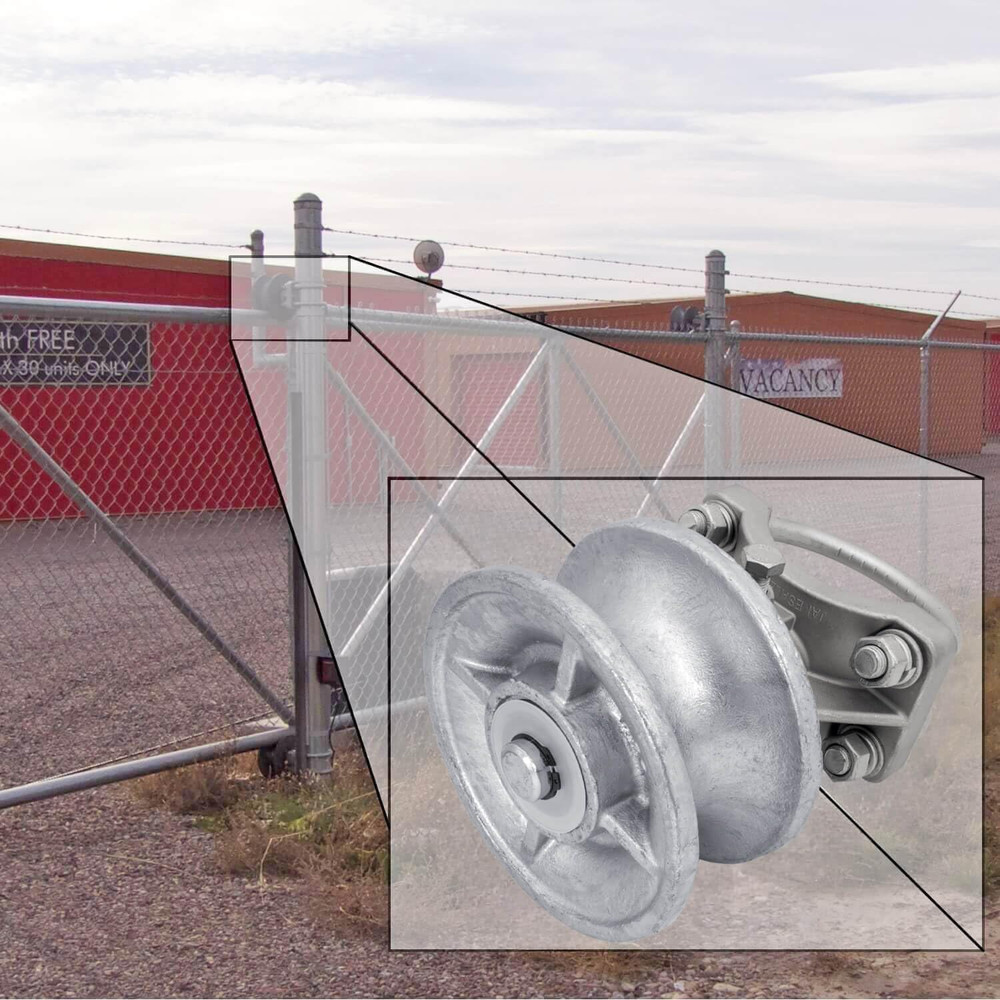 Cantilevered Gate Rollers, Slide Gate Roller Hardware, for 4" Post, 2-3/8" Chain