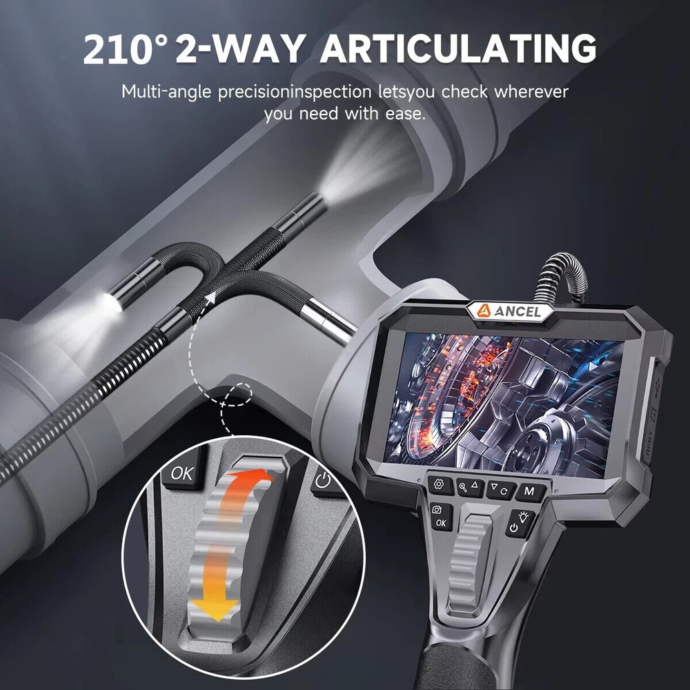 ANCEL AN301 Articulating Borescope Support Continuous Recording 6 LED Lights HD