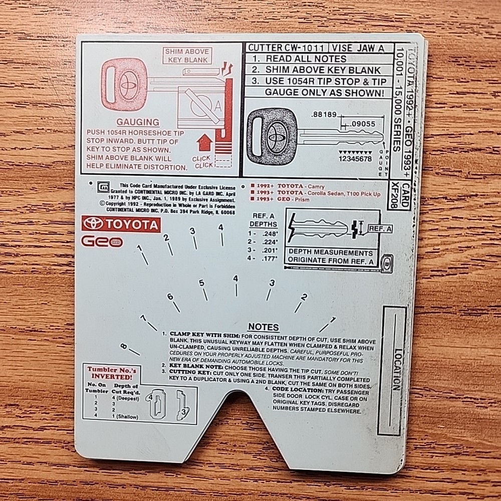 74 Locksmith Vtg Car Auto & Motorcycle Key Code Cards HPC Continental Micro Inc