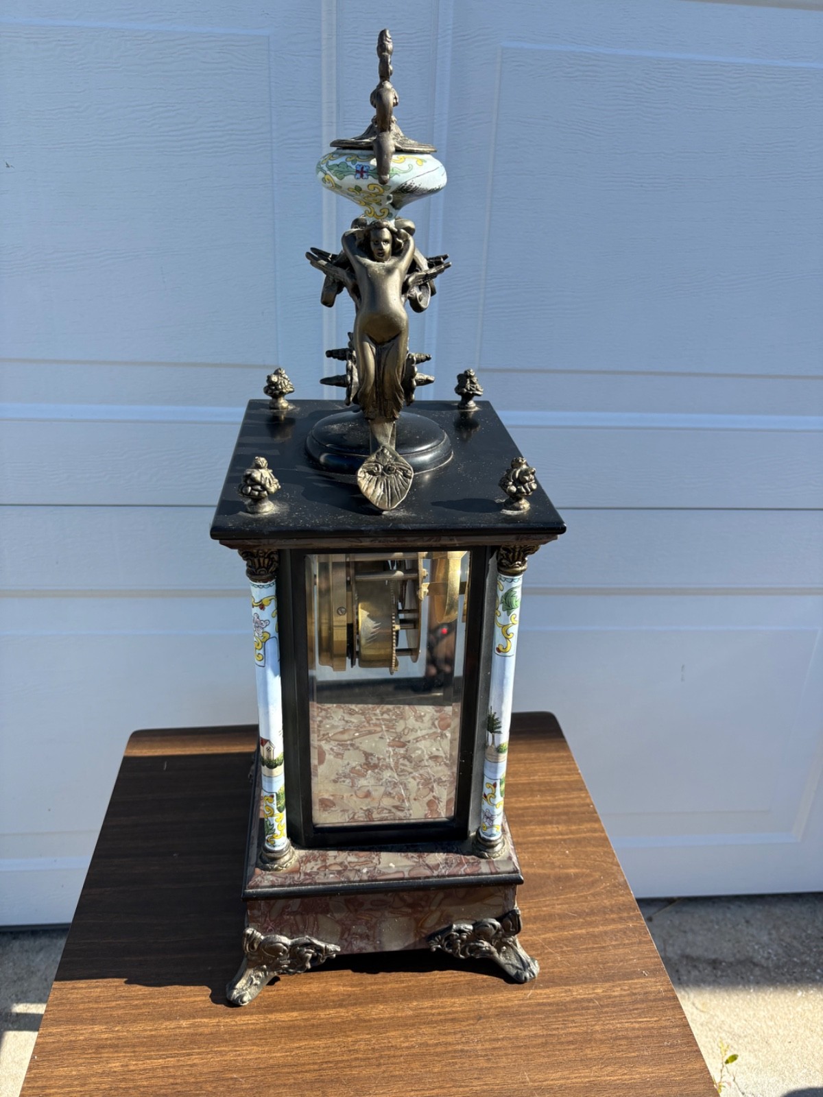 French Clock Bronze Cherubs Lion 1880's **Read**