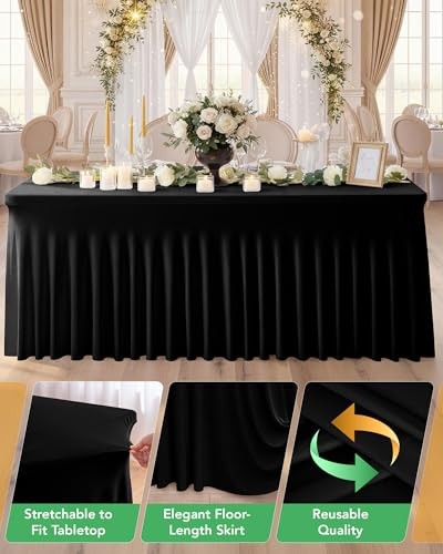 4 Pack Spandex Table Cover Skirts for 6ft Rectangle Tables 6FT | 4 Pack Black