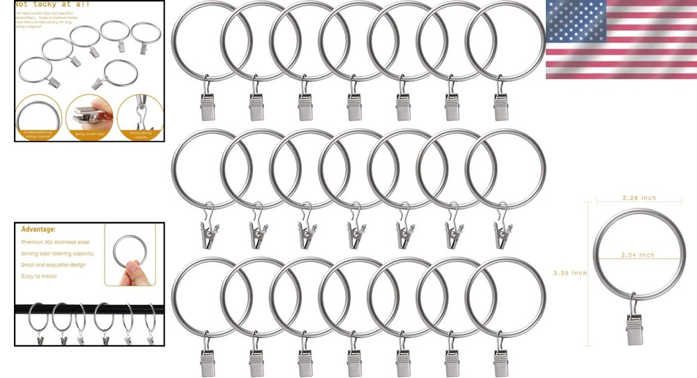 Rustproof Curtain Ring Clips - 20pcs, 2'' Inner Diameter for Security