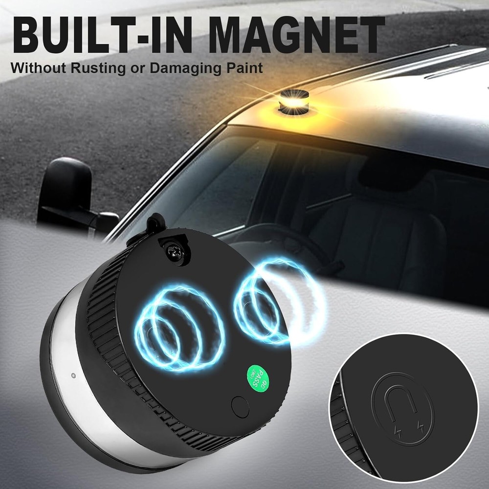 Led Wireless Recharge Flashing Rotating Amber Warning Compact Beacon Light