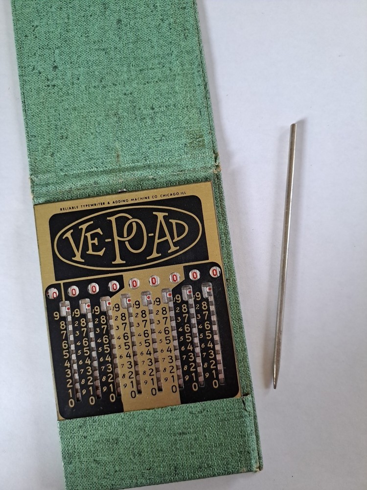 Antique Ve-Po-Ad Pocket Adding Machine With Stylus And Case