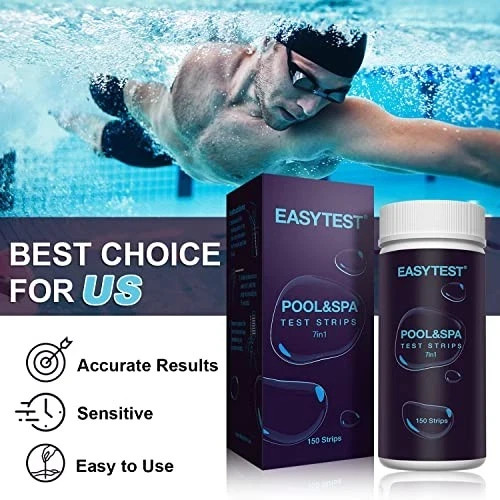 EASYTEST 7-Way Pool Test Strips 150 Strips Water Chemical Testing - White - #117