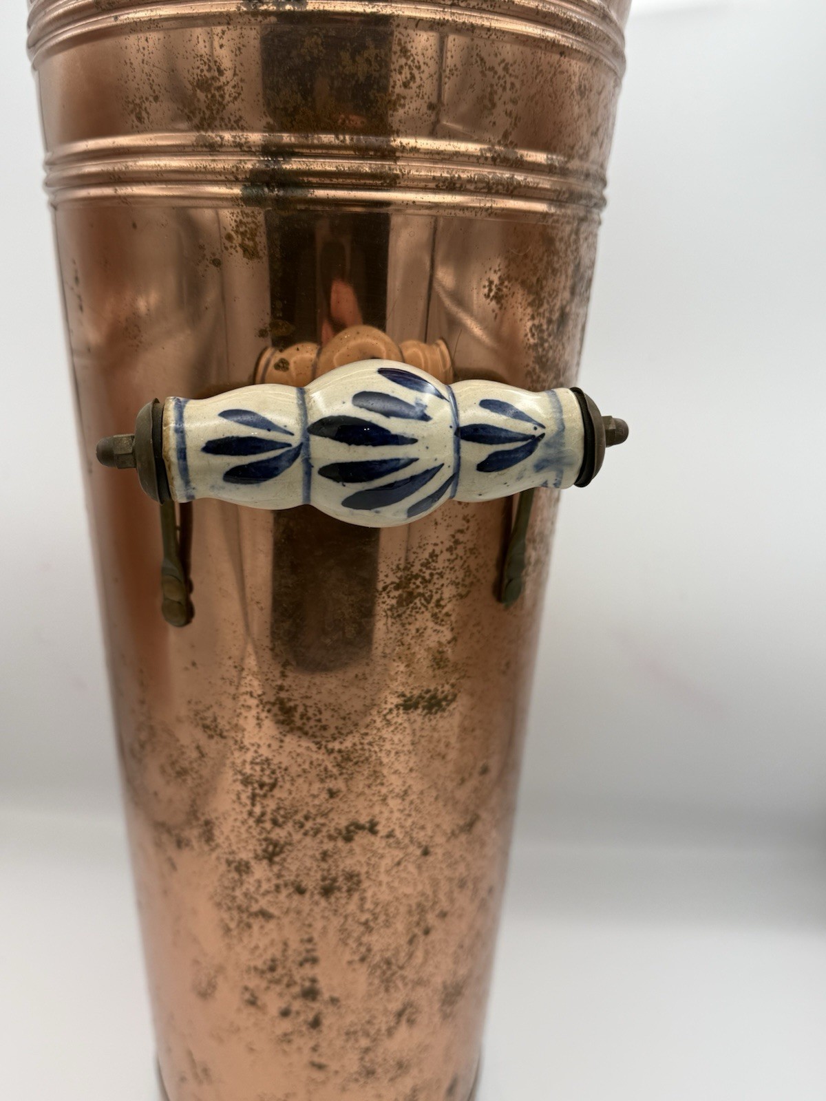 Vintage Umbrella Stand With Delft Style Handles Copper Plated