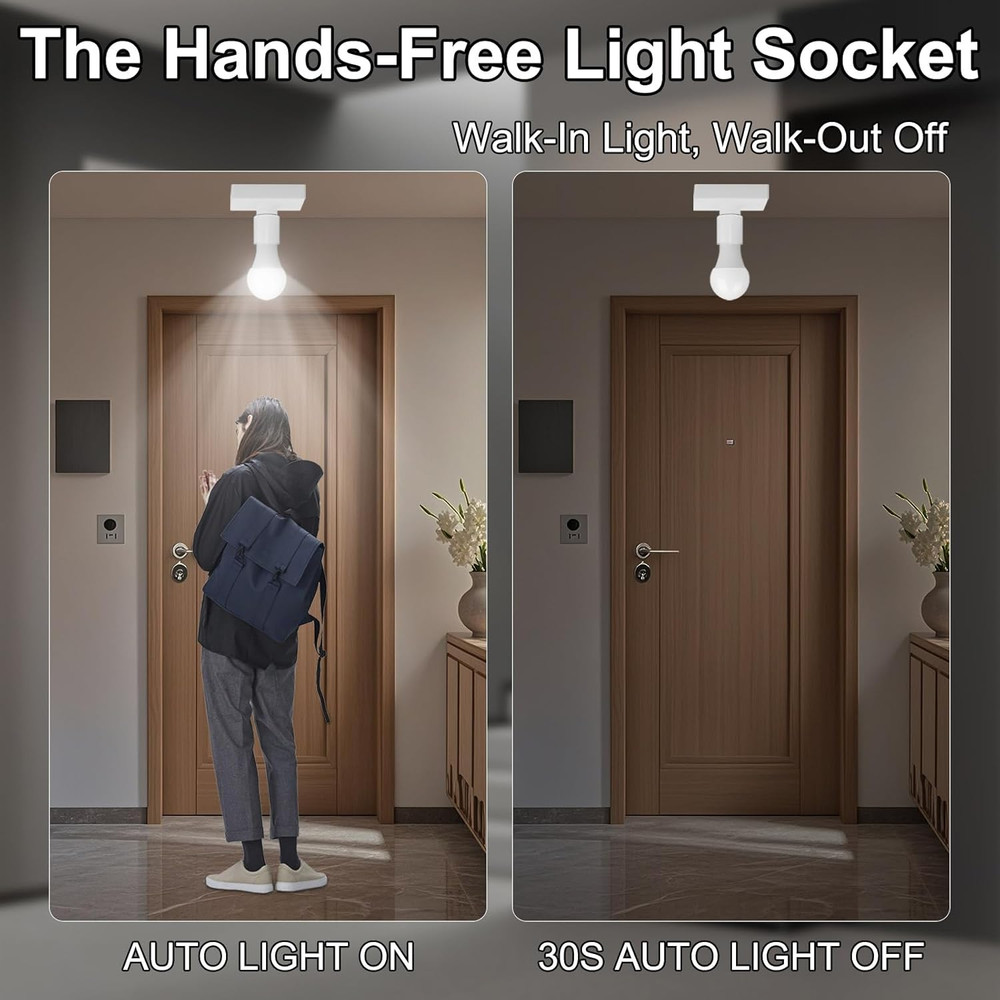 Motion Sensor Light Socket, E26/E27 Motion Sensor Light Sockets Motion-Sensing A