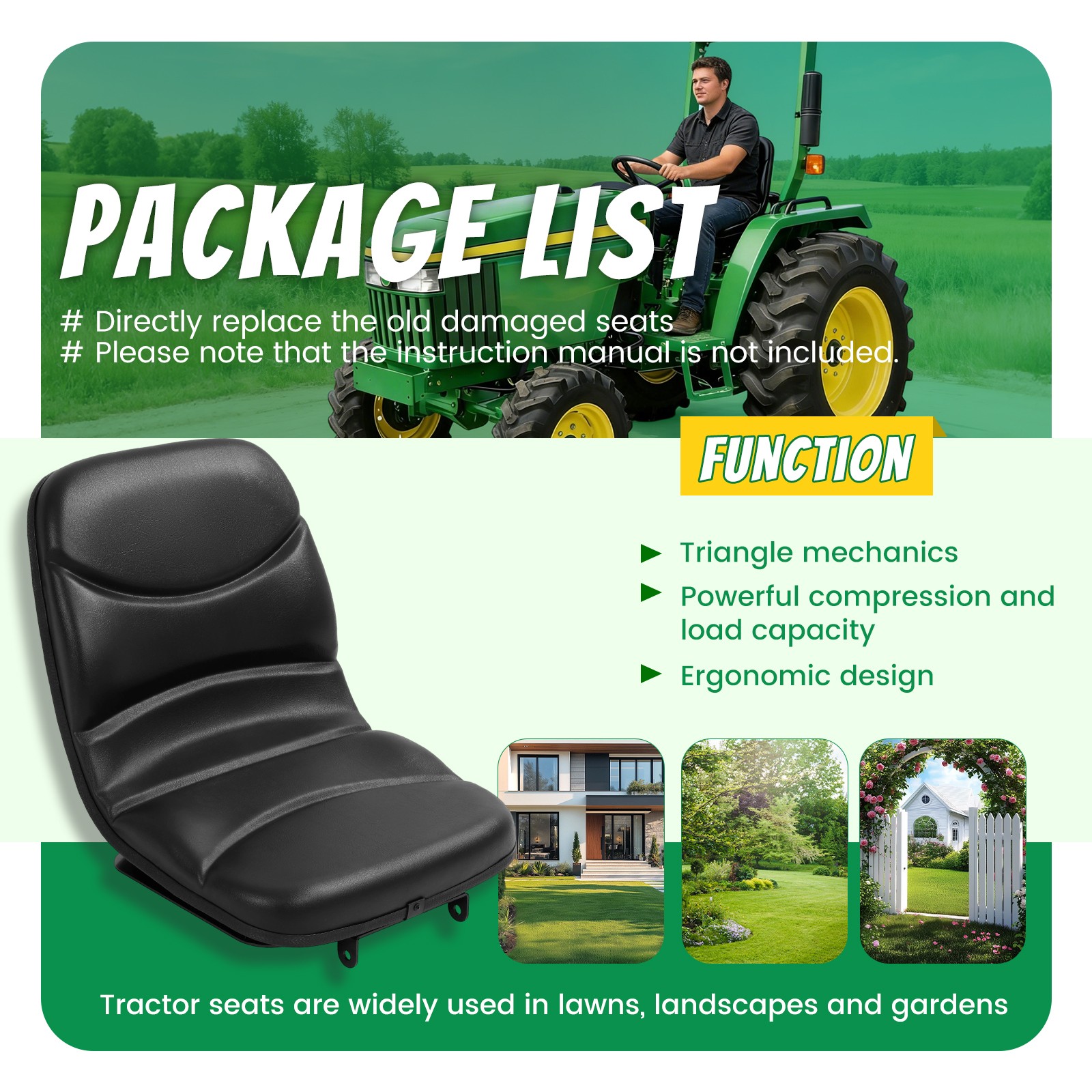 Seat Bottom For John Deere 970 870 770 670 4005 Black Vinyl #M805158 #M803465