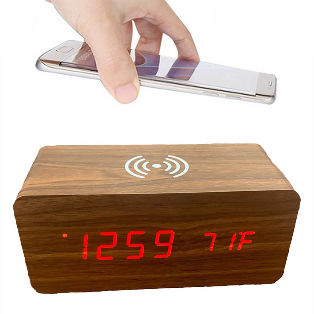 Walnut Wireless Phone Charger/Digital Clock