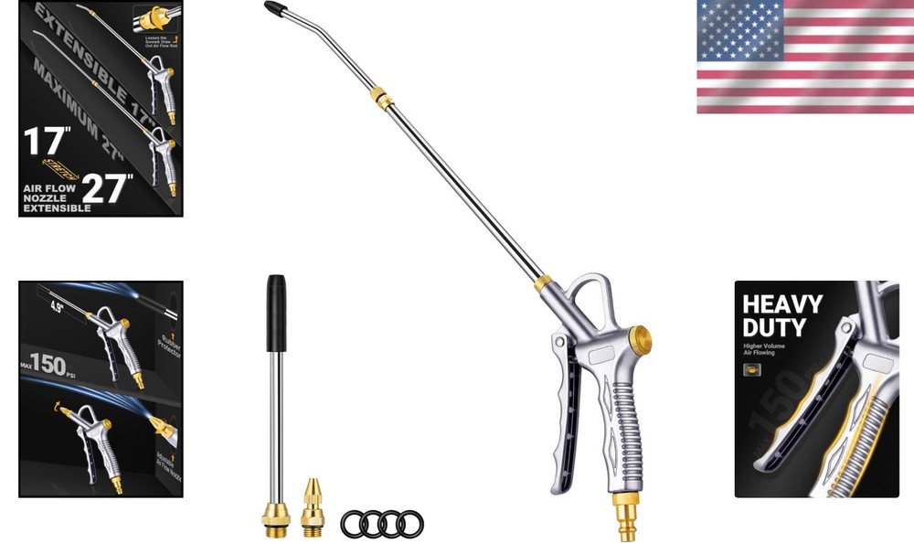Heavy Duty Air Dust Gun, 27" , Adjustable Flow, 150 PSI Compressor Tool