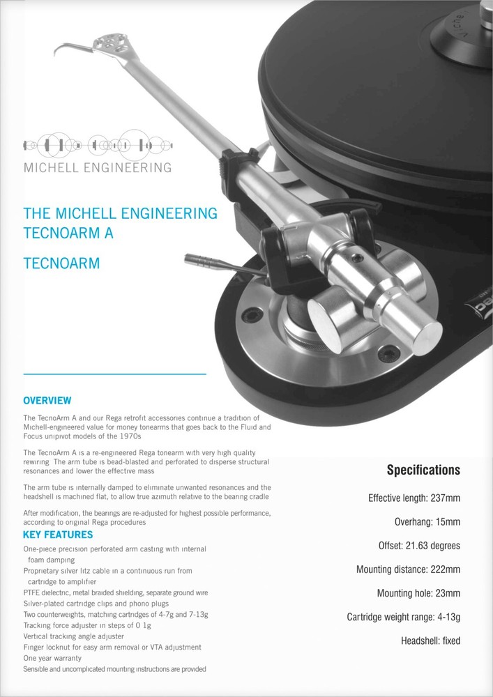 Michell Tecnoarm & Tecnoarm A Turntable Tonearm Cartridge Alignment Protractor