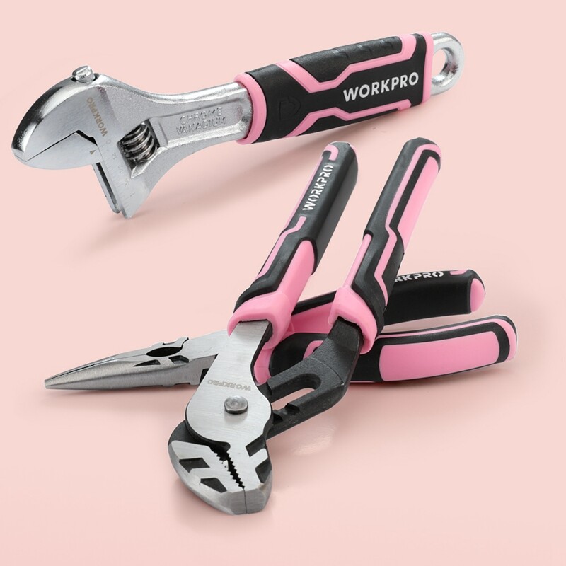 WORKPRO 75PCS Pink Tools Set Rotatable Cordless Screwdriver&Household Tool Kit