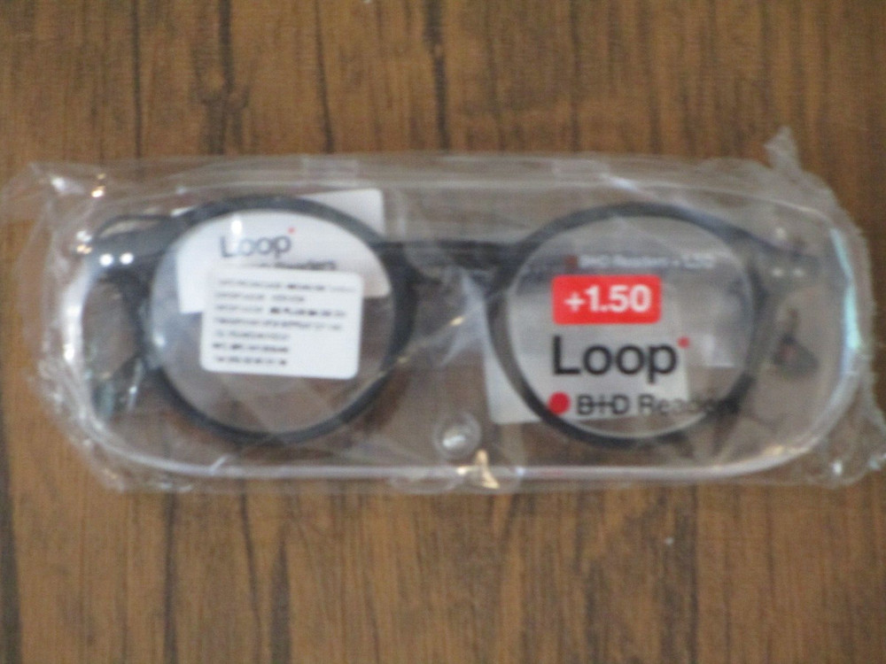 B+D LOOP +1.50 BLACK READERS READING GLASSES NEW