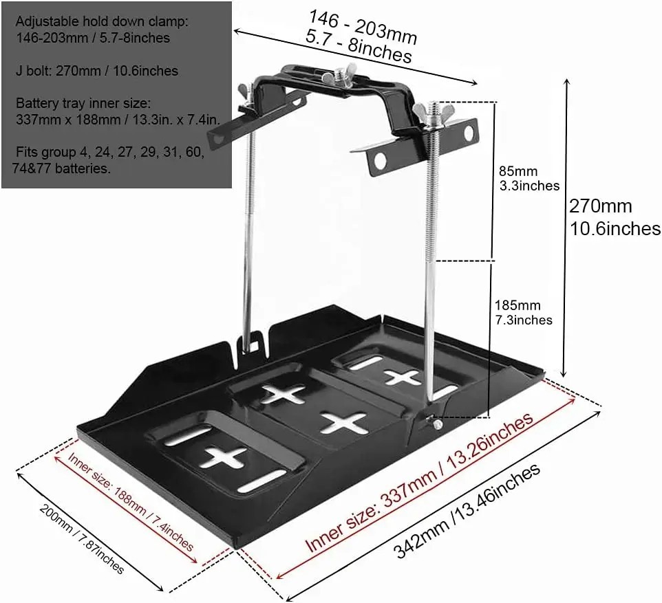 Universal Car Storage Battery Holder Adjustable Tray Hold Down Clamp Bracket