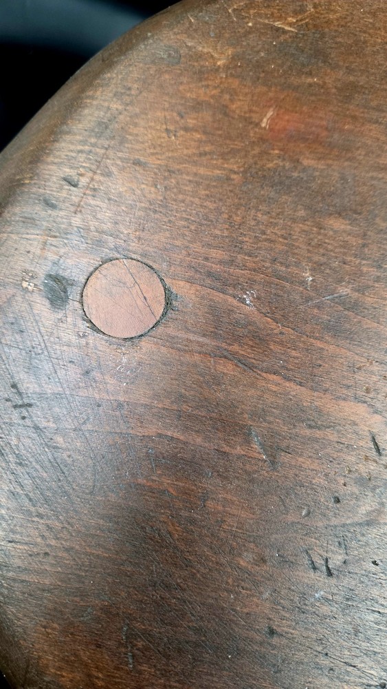 Primitive Milking Stool 3 Leg Dowled Handtooled Hardwood