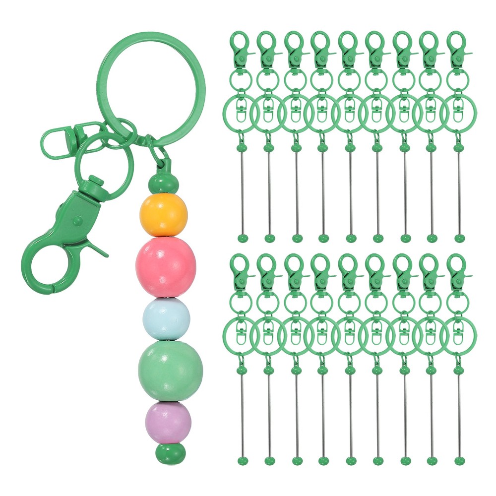 18Pcs Beadable Keychains, DIY Beaded Keychain Making Kit, Candy Green