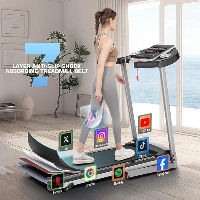 3.25HP Electric Treadmill Folding Running Machine w/10'' Touchable Screen 9mph