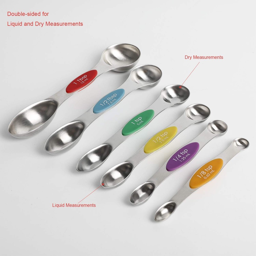 Magnetic Measuring Spoons Set Stainless Steel Stackable Dual Sided Teaspoons ...