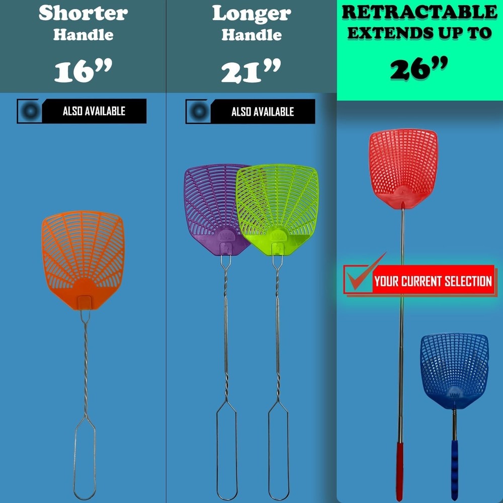 Bug & Fly Swatter – Retractable Extra Long Extendable Handle 6 Pack Fly Swatt...