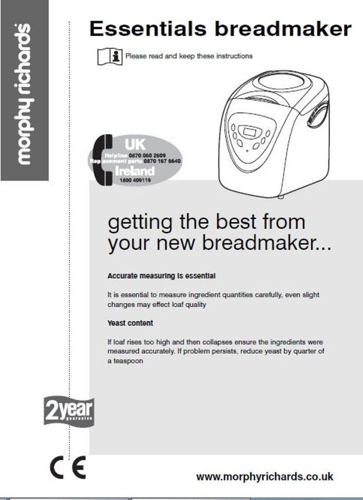 Morphy Richards Bread Machine Manual 48330, 84400