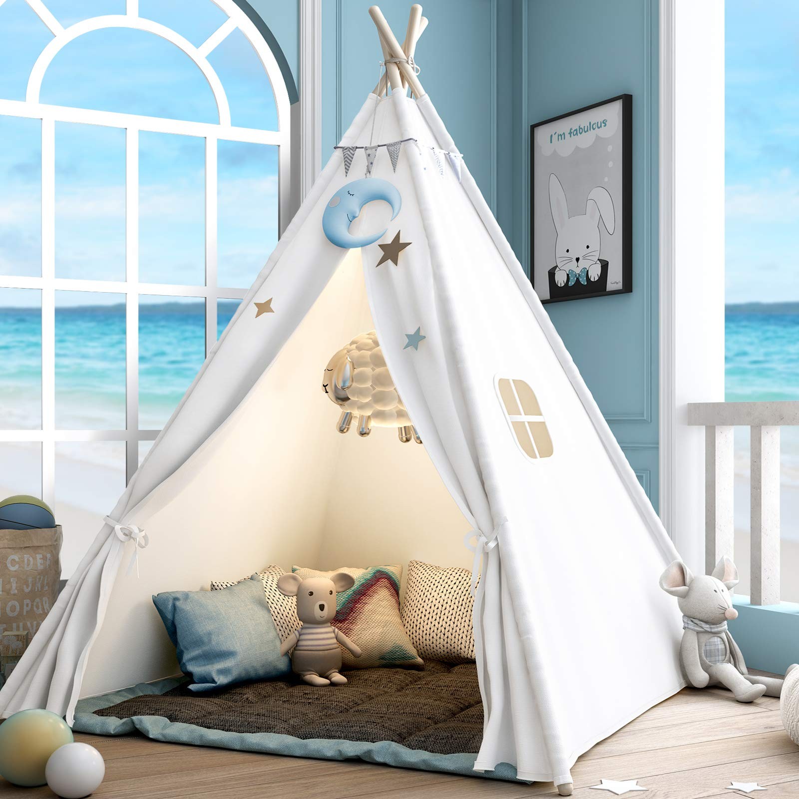 Sumerice Teepee Play Tent for Kids with 47.2 x x 61.4 inches, White