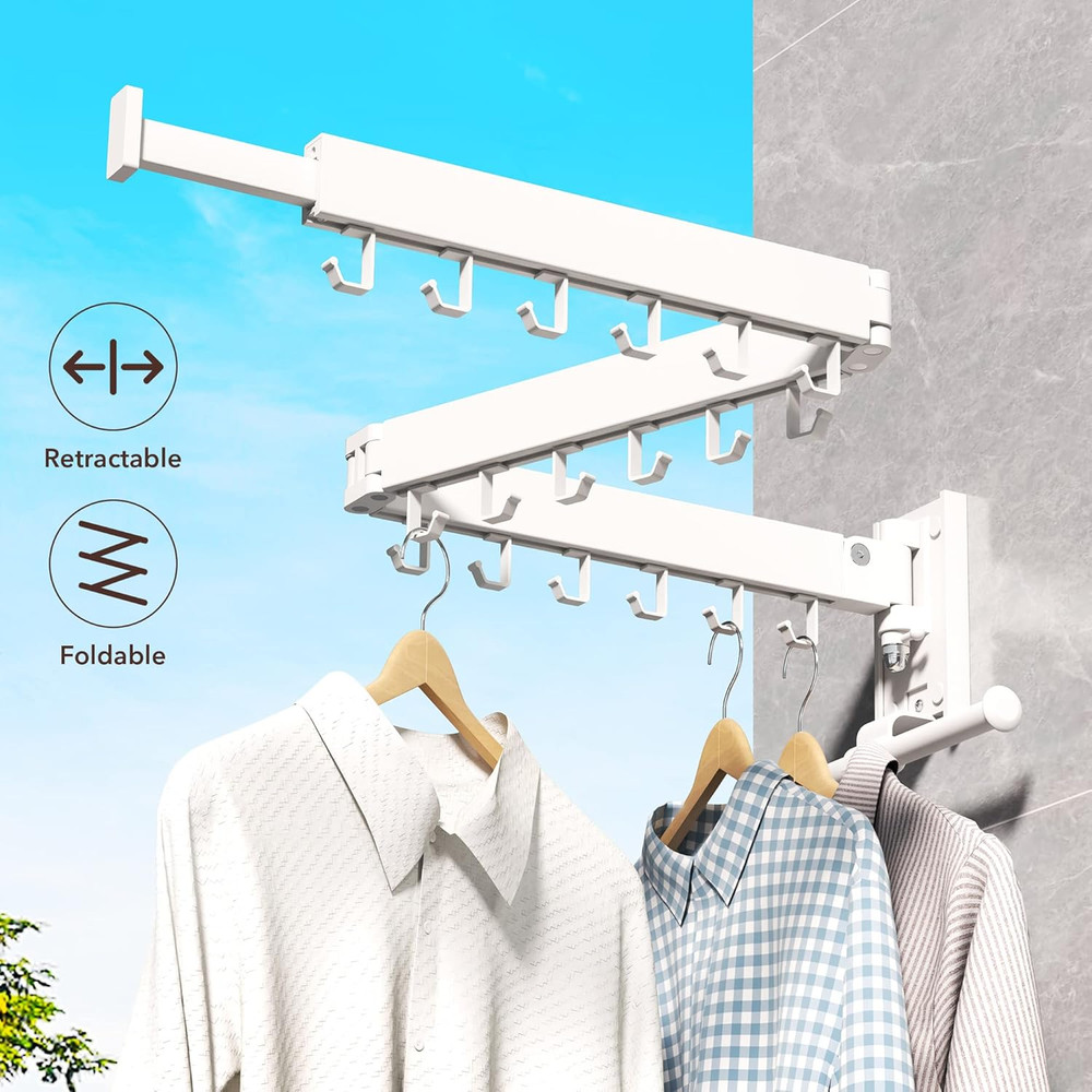 Wall-Mounted Retractable Clothes Drying Rack - Space Saver & Collapsible Design