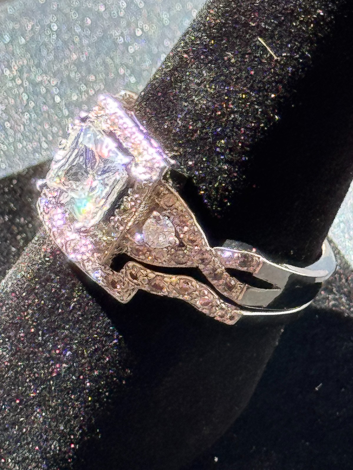 Sparkling 2 CT Princess Cut 2 Pc Wedding Satement Ring Set Size 8 Free Shipping