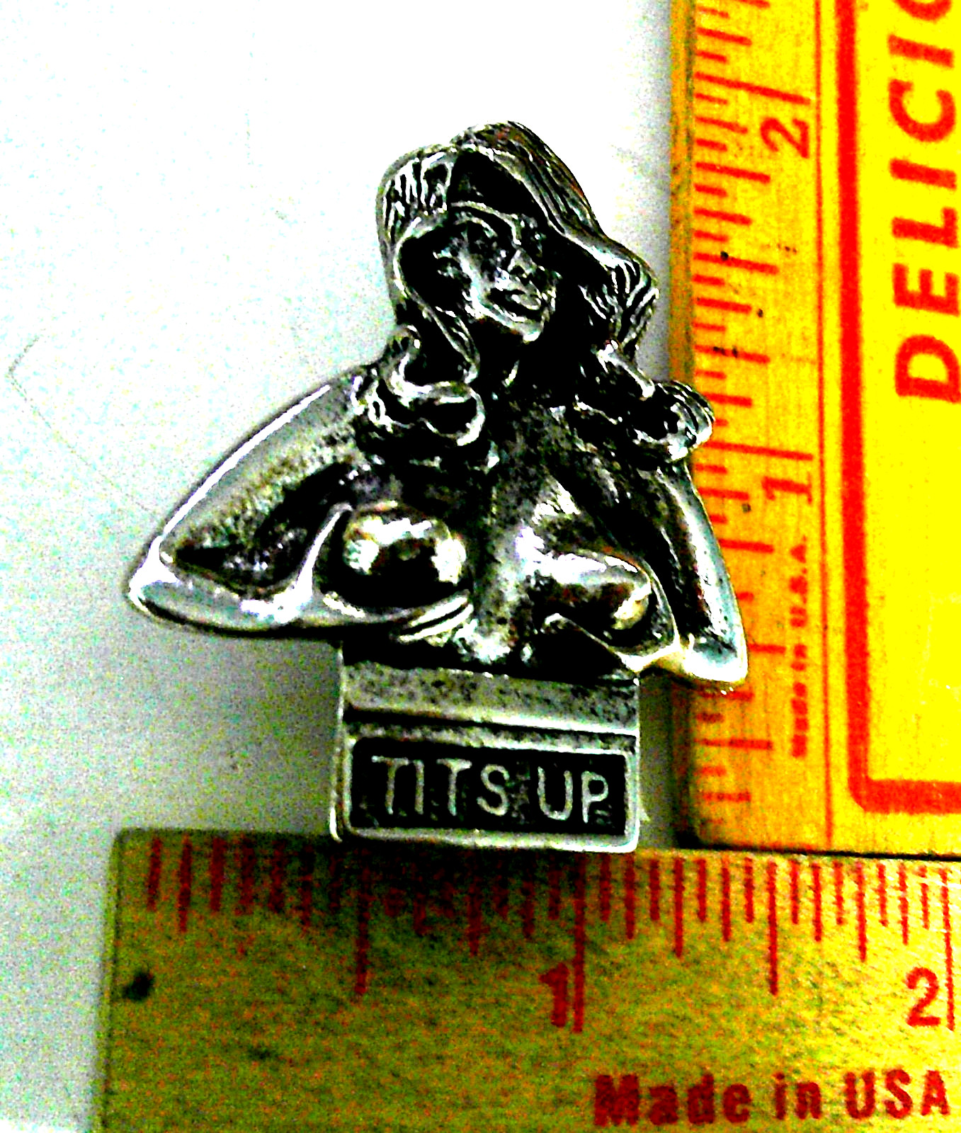 Tits Up pin vintage collectible old boobs breasts pinback biker vest badge