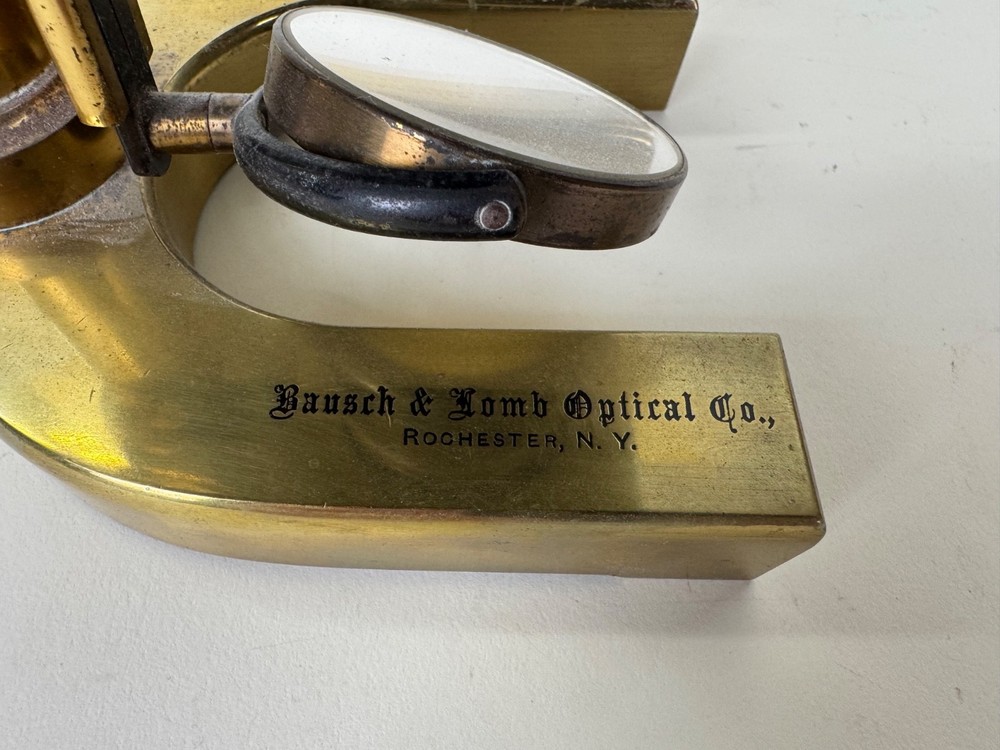 Antique Bausch & Lomb Brass Microscope with Case & Lenses