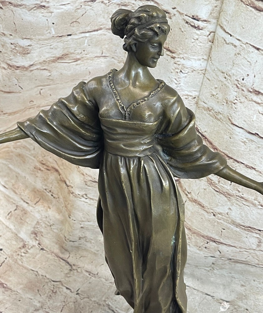 Signed Milo Victorian Lady 100% Solid Bronze Sculpture Marble Base Statue Decor