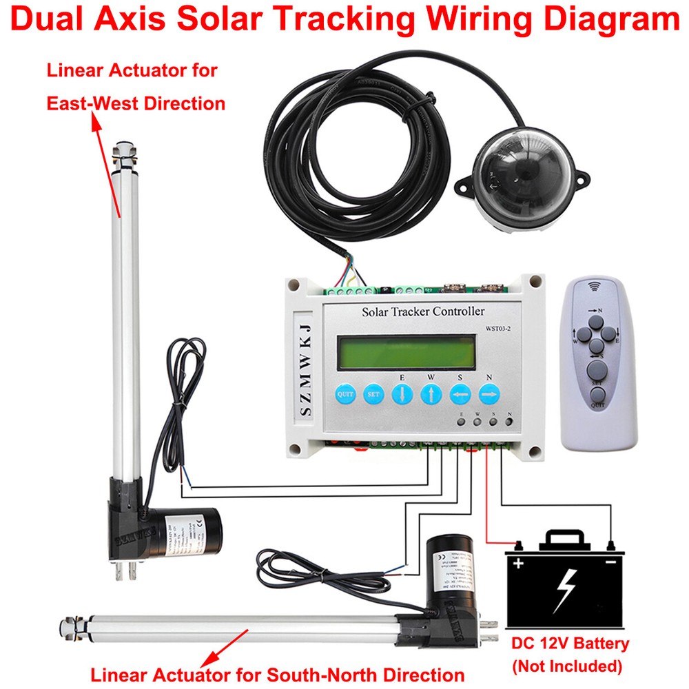 LCD Dual Axis Solar Tracker 6000N Linear Actuator Tracking Controller Track Kits