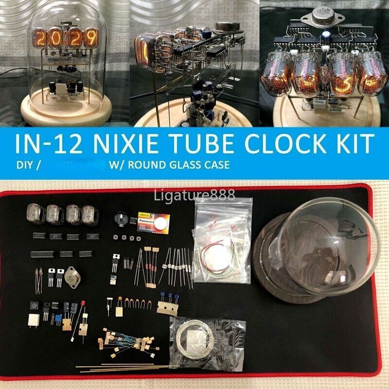 Classic Vintage IN-12 Nixie Tube Clock Kit DIY Unassembled w/ Glass Case Remote