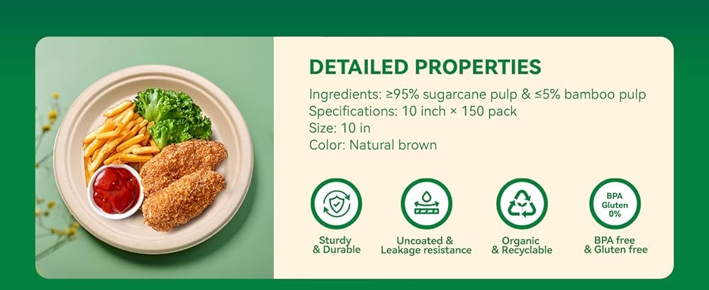 J CHEF postable Heavy Duty Plates 𝟭𝟬 𝗜𝗻𝗰𝗵 [𝟭𝟱𝟬 𝗣𝗮𝗰𝗸]
