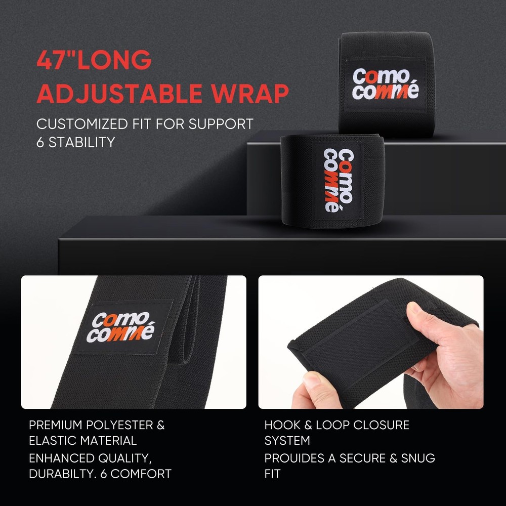 Weightlifting Elbow Wraps, 1 pair 47" Black Adjustable Compression Straps Elb...