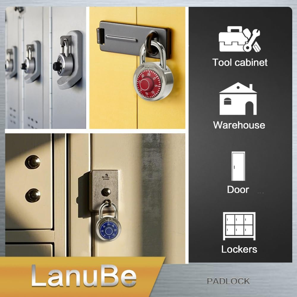 Lock Standard Dial Combination Lock, 2 In. Wide, with Different Combinations, Bl