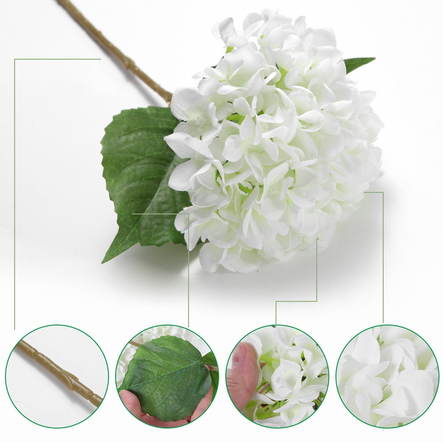 EZFLOWERY 5 Pcs Artificial Silk Hydrangea Flowers 18'' Bouquet Arrangement White