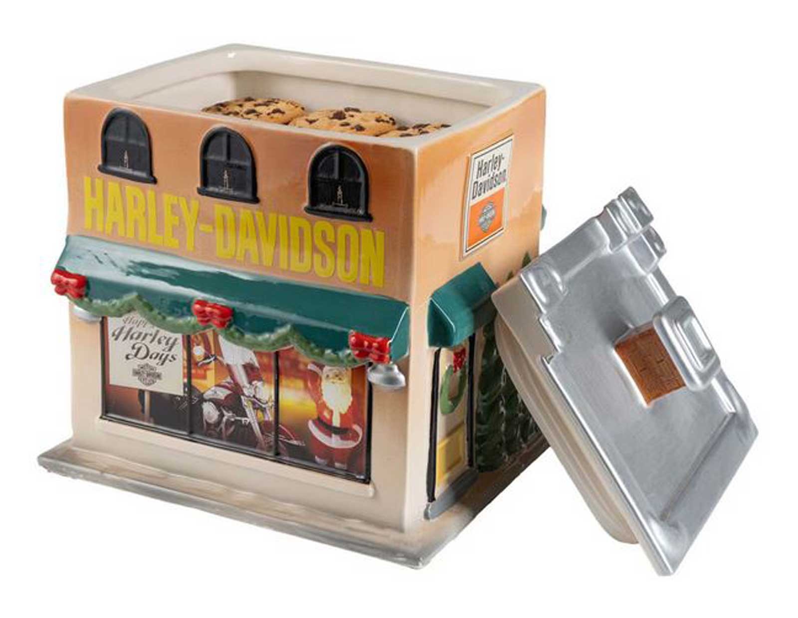 Harley-Davidson Sculpted H-D Holiday Dealership Custom Ceramic Cookie Jar, 2 Qt.