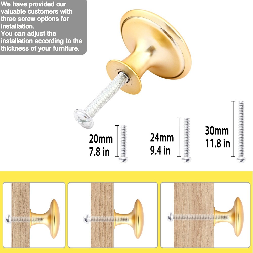 20 Pack Golden Plated Round Shining Kitchen Cabinet Knobs Cupboard Door Knobs...