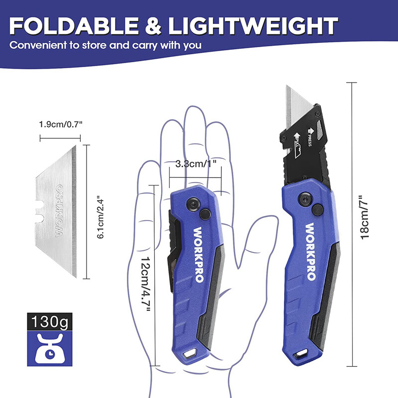 WORKPRO Folding Utility Knife Razor Knife for Cartons Cardboard Boxes 13 Blades