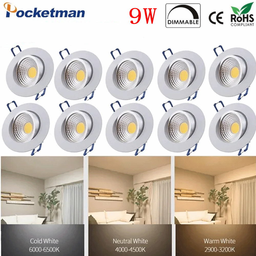 Dimmable LED Downlight COB Spotlight LED Ceiling Light Lamp 9W 10/20/40PCS