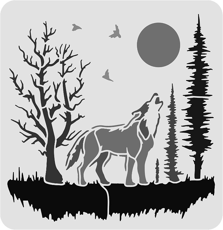 10"x10" Clear Plastic Stencil - Wolf (SA275)