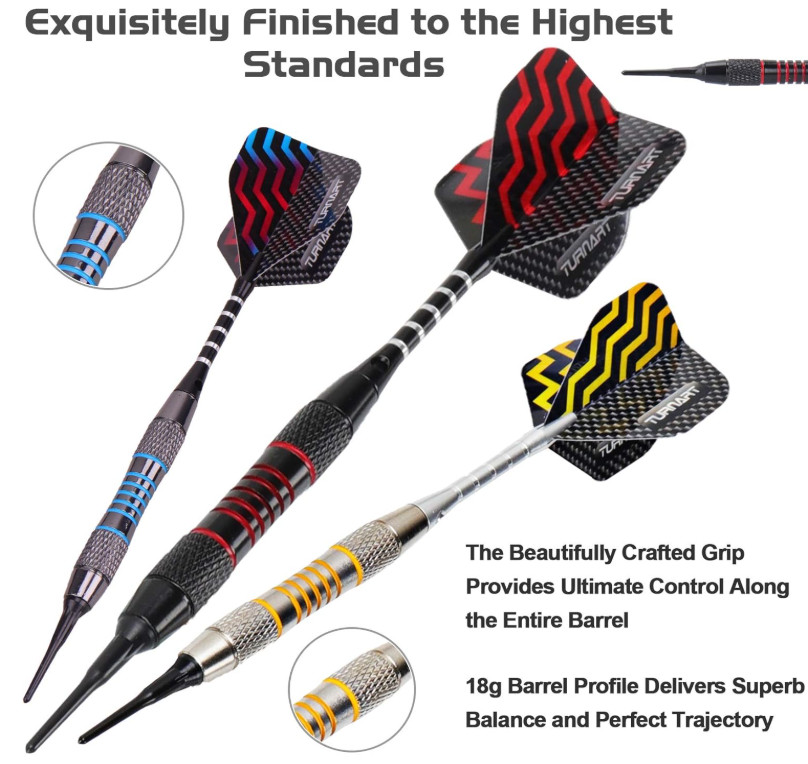 Professional Soft Tip Darts Set 9 Pcs 18g with Extra Tips, Flights & Case